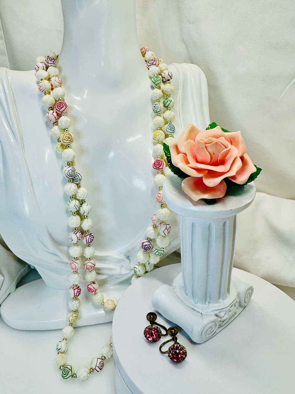 Vintage Rose Necklace, Brooch and Earrings